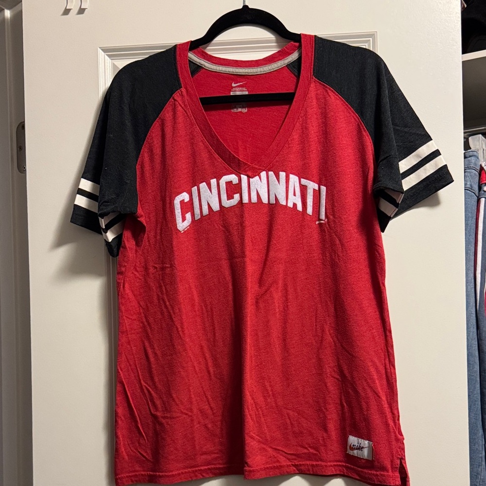 Nike Red and Black Cincinnati Reds V-Neck T-Shirt